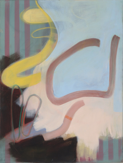 Hanna Kaminski: o.T. [mit rotem Strich], 2020, Öl auf Leinwand, 80 x 60 cm

